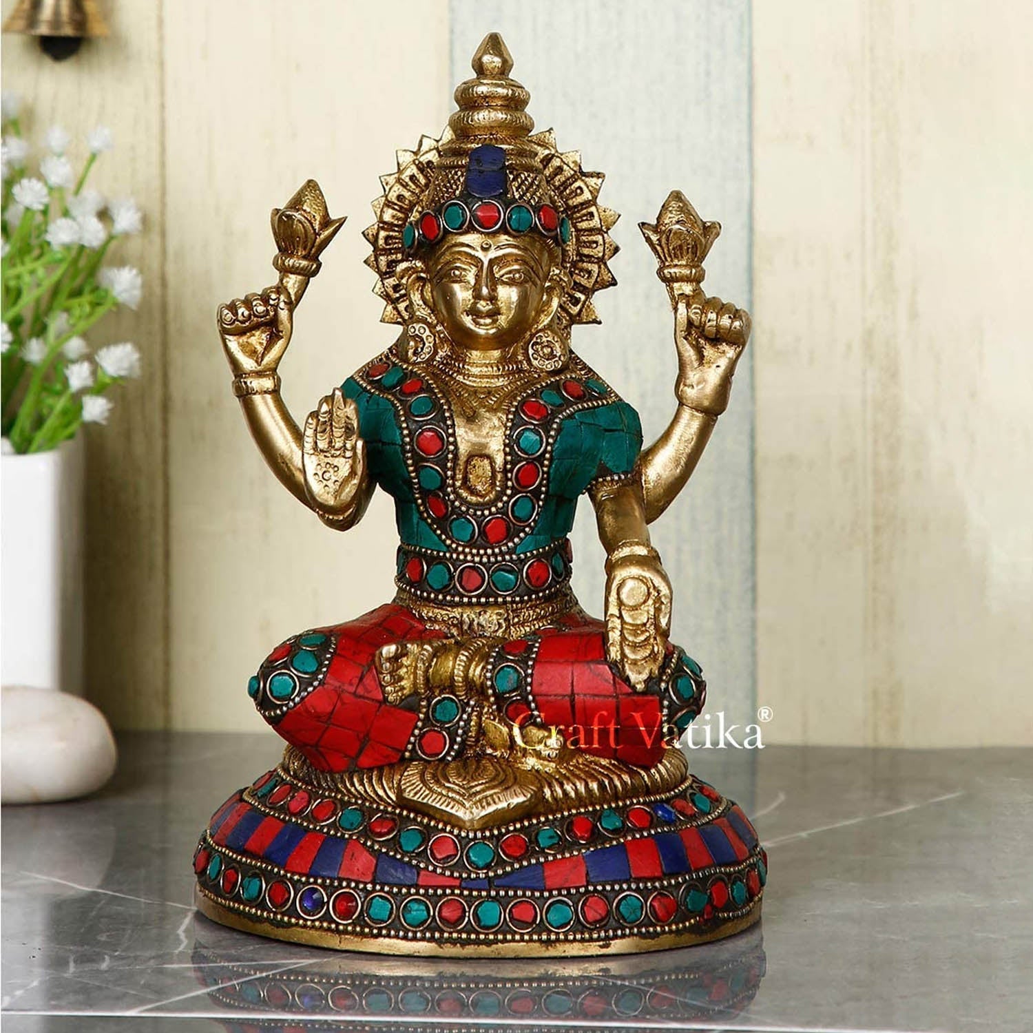 Hindu Goddess Lakshmi Idol In Blessing Sculpture Decorative Statue Lts126